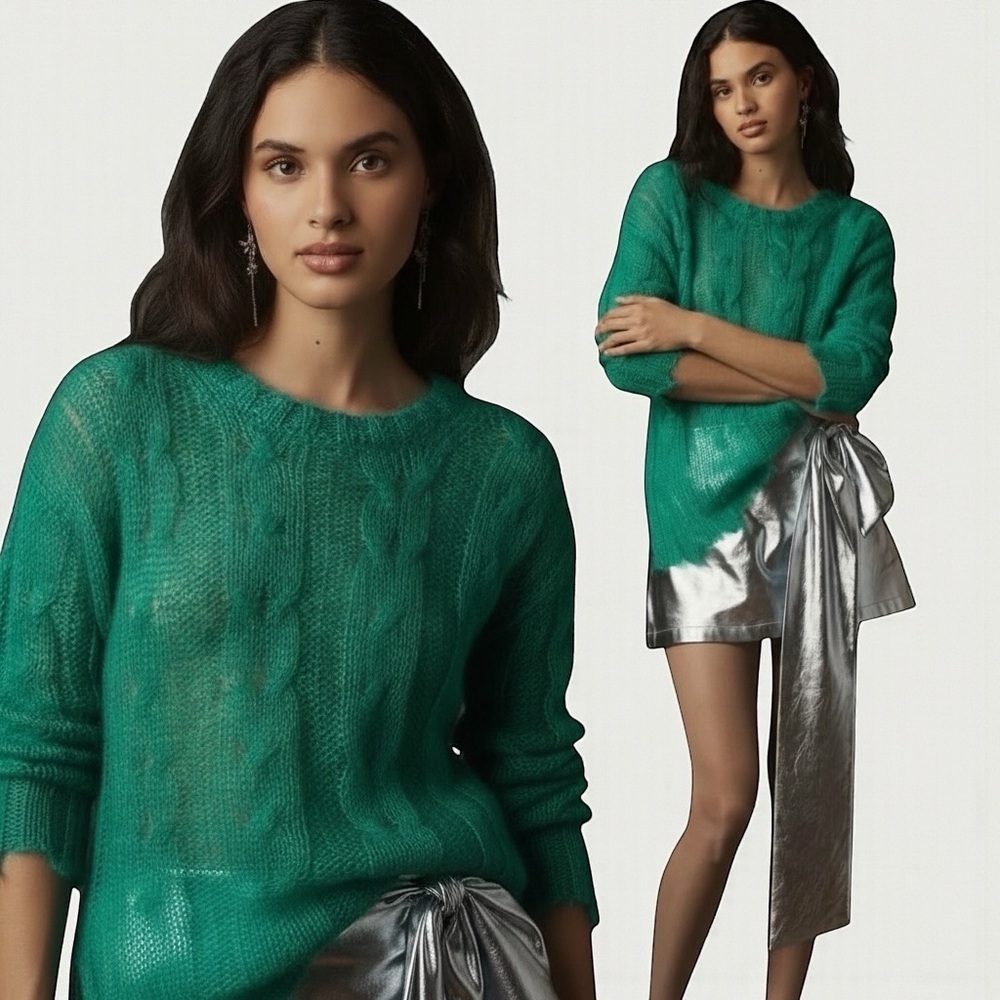 Anthropologie Posey Stitchy Distressed Open Knit Distressed Wool Sweater Sz XS/S